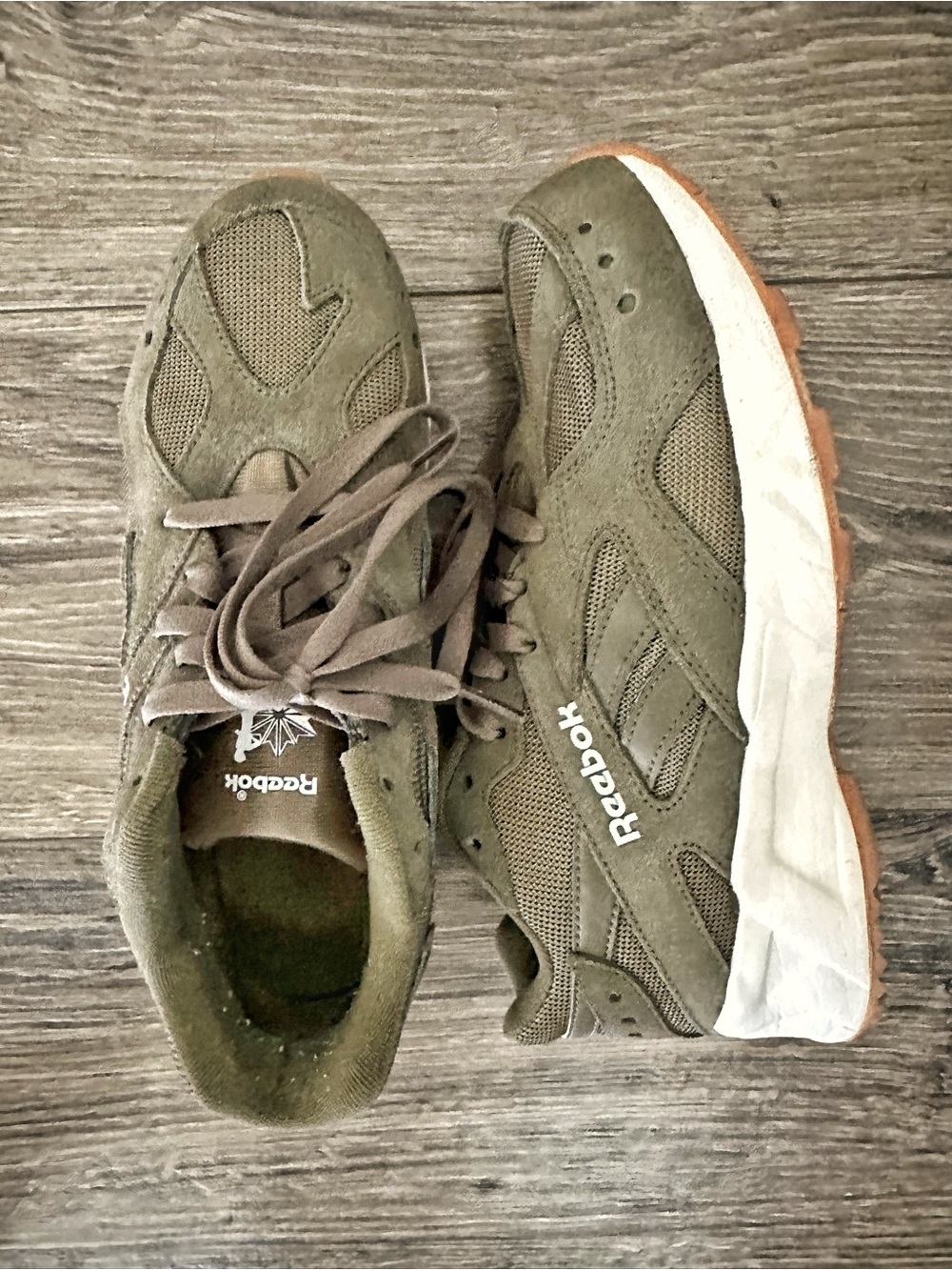 Reebok Olive Green Suede & Mesh Runners with Gum Outsole